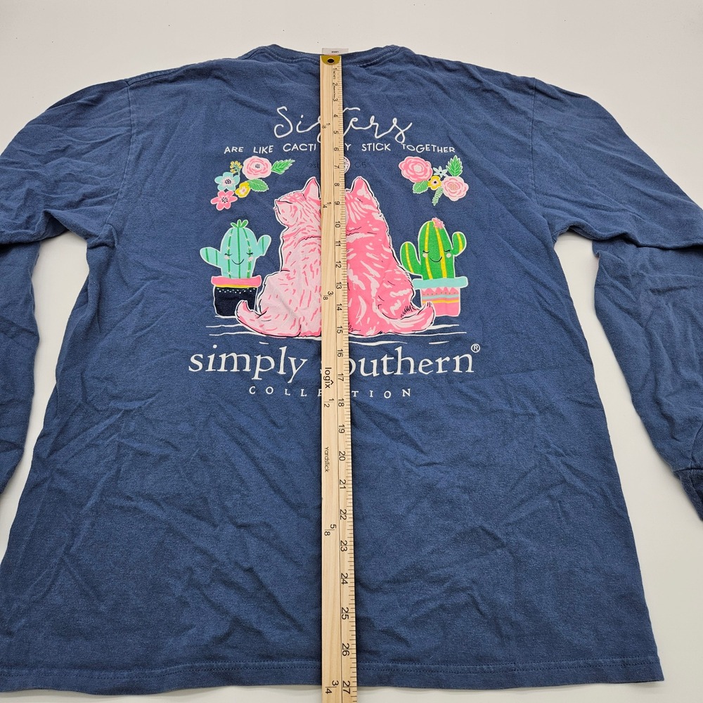 Simply Southern Sisters Cacti Cats Long Sleeve Shirt Blue Size Large - Picture 7 of 10